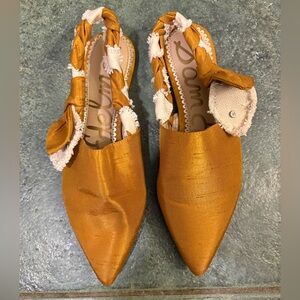 Sam Edelman Shoes Gold Cream Slingback Flats Unique Boho Funky Artsy Coquette